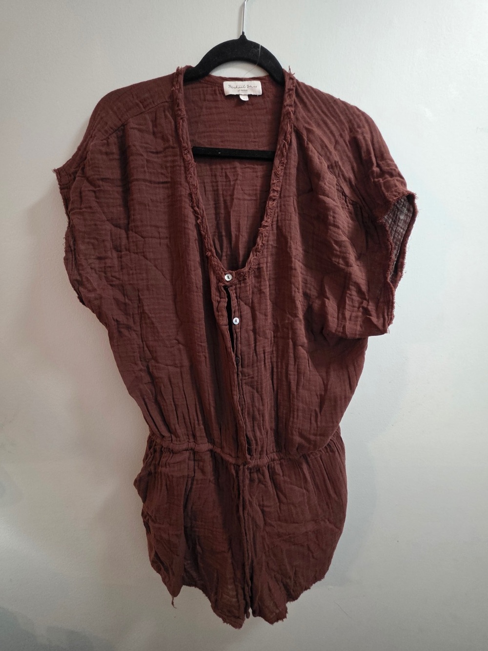 Michael Stars‎ Textured Short-Sleeve Romper 100% Cotton Sz L